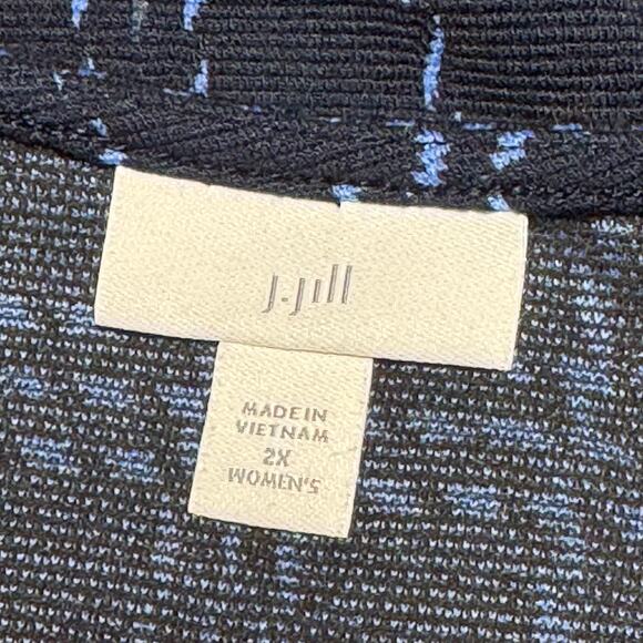 J.Jill Women’s 2X Navy Blue Knit Shift Dress Windowpane Plaid 3/4 Sleeve Plus - Picture 5 of 5